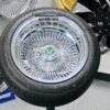 New 15x7 DEEP DISH ALL CHROME 100 SPOKE KNOCKOFF WIRE WHEELS & LOW PROFILE TIRES SET (4) COMPLETE WITH 2 WING HARDWARE - Image 6