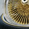 New 20x8" 24kt Gold With Chrome Dish 150 Spoke Knockoff Wire Wheels & Vogue Low Profile Whitewall Gold stripe Tires Complete Set of four (4) with Installation Hardware - Image 4