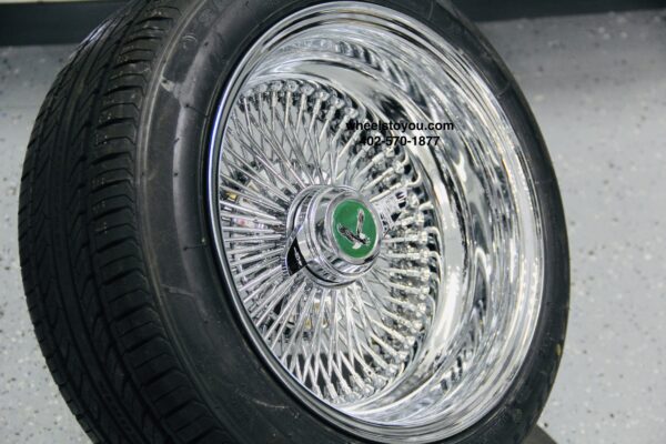 New 15x7 DEEP DISH ALL CHROME 100 SPOKE KNOCKOFF WIRE WHEELS & LOW PROFILE TIRES SET (4) COMPLETE WITH 2 WING HARDWARE