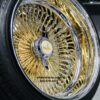 NEW 17 X 9" 24KT GOLD & CHROME DEEP DISH 100 SPOKE KNOCKOFF WIRE WHEELS & Low Profile Tires SET (4) WITH 2 WING HARDWARE - Image 9