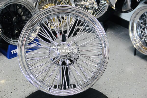 New Single (1) Cross Lace 20x8" All Chrome 72 Spoke Standard True Knockoff Wire