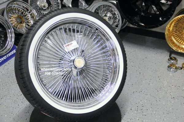 New 22" Standard Chrome 150 Spoke knockoff Wire Wheels & Real Whitewall Tire Package 255-30-22 Complete Set with Hardware