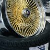 New Single (1) 20x8" Buick 24kt Gold With Chrome Dish 150 Spoke Knockoff Wire Wheel with Installation Hardware - Image 8