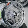 NEW 18 X 8" GENUINE DAYTON STANDARD LACE 120 SPOKE CHROME KNOCKOFF WIRE WHEELS SET FOUR (4) WITH HARDWARE - Image 7