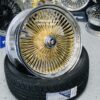 New Single (1) 20x8" Buick 24kt Gold With Chrome Dish 150 Spoke Knockoff Wire Wheel with Installation Hardware - Image 3