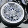 New Cross Lace 20" Chrome 72 Spoke Knockoff Wire Wheels & Wide Whitewall 245 40 20 Tires Package Complete Set of four (4) Classic Setup Ready to Install - Image 6