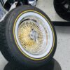 New Set (4) Gold And Chrome 15x7" 100 Spoke Standard Rear Wheel Drive Wire Wheels & Vogue 215-70-15 Whitewall Yellow Gold Stripe Tire set Complete Set of four - Image 6