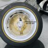 New Set (4) Gold And Chrome 15x7" 100 Spoke Standard Rear Wheel Drive Wire Wheels & Vogue 215-70-15 Whitewall Yellow Gold Stripe Tire set Complete Set of four - Image 4