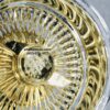 New 14" 100 Spoke 24kt Gold and Chrome Deep Dish Lowrider Wire Wheels Complete set of four (4) with 2 Wing Gold Hardware - Image 3