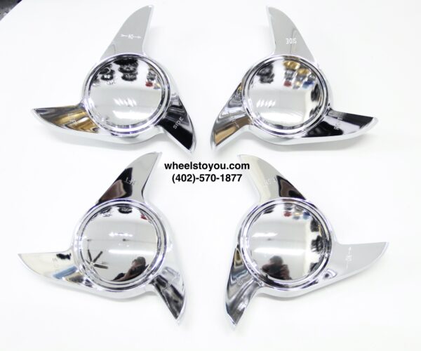 New 3 Wing Sharkfin Tip Chrome Knockoff Set for 13" To 22" Wire Spoke Wheels Set (4) Spinners