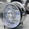 New Single (1) 22 x 8" All Chrome 150 Spoke Standard Dish Chrome knockoff Wire Wheel Rear Wheel Drive Fitment - Image 3