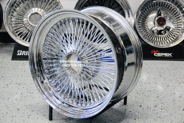 New Single (1) 22 x 8" All Chrome 150 Spoke Standard Dish Chrome knockoff Wire Wheel Rear Wheel Drive Fitment