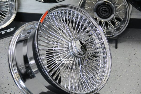 NEW 20 X 8" GENUINE DAYTON BEAD LACE 120 SPOKE CHROME KNOCKOFF WIRE WHEELS SET FOUR (4) WITH HARDWARE