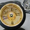 NEW 17 X 9" ALL 24KT GOLD DEEP DISH 100 SPOKE KNOCKOFF WIRE WHEELS & 205-40-17 TIRE SET (4) WITH 2 Wing Hardware - Image 4