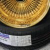 New 15 x 10 DEEP DISH ALL 24kt GOLD 100 SPOKE KNOCKOFF WIRE WHEELS & LOW PROFILE TIRE SET (4) COMPLETE WITH HARDWARE - Image 5