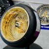 NEW 17 X 9" ALL 24KT GOLD DEEP DISH 100 SPOKE KNOCKOFF WIRE WHEELS & 205-40-17 TIRE SET (4) WITH 2 Wing Hardware - Image 2