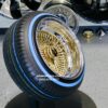 New 15x10 DEEP DISH 24kt GOLD & CHROME 100 SPOKE KNOCKOFF WIRE WHEELS & LOW PROFILE BLUE-WALL 205-50-15 TIRES SET (4) COMPLETE WITH 2 WING HARDWARE - Image 8