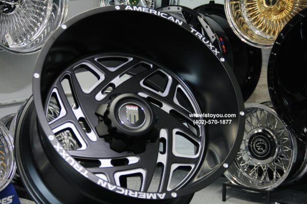 24x14" American Truxx AT1904 Black 8x165.1mm aka 8x6.5" Deep Dish Wheels Set (4) Ram / Chevy / Hummer / Dodge 8 lug