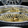 New 20" Staggered Dish 24kt GOLD & Chrome 100 Spoke True knockoff Wire Wheels & Low Profile 245-35-20 Whitewall Tires Set of four (4) With Hardware - Image 6