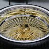 New 20" Staggered Dish 24kt GOLD & Chrome 100 Spoke True knockoff Wire Wheels & Low Profile 245-35-20 Whitewall Tires Set of four (4) With Hardware - Image 9