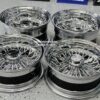 New Staggered 13x5.5" & 13x7" Deep Dish All Chrome 72 Spoke Lowrider Wire Wheel Set (4) Complete Made for skirt and Low Clearance Cars - Image 7