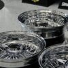 New Staggered 13x5.5" & 13x7" Deep Dish All Chrome 72 Spoke Lowrider Wire Wheel Set (4) Complete Made for skirt and Low Clearance Cars - Image 11