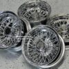 New Staggered 13x5.5" & 13x7" Deep Dish All Chrome 72 Spoke Lowrider Wire Wheel Set (4) Complete Made for skirt and Low Clearance Cars - Image 4