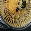 New Set (4) Front Wheel Drive 16x7" Genuine Dayton Brand Stamped & Serialized 24kt Gold & Chrome 100 Spoke FWD BEAD Lace knockoff Wire Wheels Set (4) - Image 9