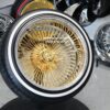 NEW 17 X 9" 24KT GOLD & CHROME DEEP DISH 100 SPOKE KNOCKOFF WIRE WHEELS & Low Profile Whitewalls Tires SET (4) WITH 2 WING HARDWARE - Image 9