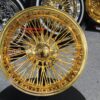 NEW 17 X 9" ALL 24KT GOLD DEEP DISH 72 CROSS LACE SPOKE KNOCKOFF WIRE WHEELS SET (4) WITH HARDWARE - Image 13