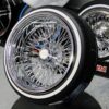 New 17x9" Cross Lace 72 Spoke Deep Dish All Chrome Knockoff Wire Wheels and Low Profile True Whitewall Tires Complete Set (4) - Image 2