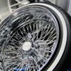 New 17x9" Cross Lace 72 Spoke Deep Dish All Chrome Knockoff Wire Wheels and Low Profile True Whitewall Tires Complete Set (4) - Image 3