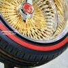 NEW 17 X 9" 24KT GOLD & CHROME DEEP DISH 100 SPOKE KNOCKOFF WIRE WHEELS & LOW PROFILE REDWALL Tires SET (4) WITH HARDWARE - Image 9