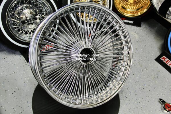 20x8" Single High Offset Front Wheel Drive "Bead Lip Lace" 150 Spoke Chrome Knockoff Wire Wheel Single (1) ONE