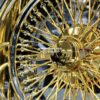 NEW 17 X 9" 24KT GOLD & CHROME DEEP DISH 72 SPOKE CROSS LACE KNOCKOFF WIRE WHEELS SET (4) WITH HARDWARE - Image 3