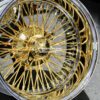 NEW 17 X 9" 24KT GOLD & CHROME DEEP DISH 72 SPOKE CROSS LACE KNOCKOFF WIRE WHEELS SET (4) WITH HARDWARE - Image 8