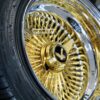 New 15x10" DEEP DISH 24kt GOLD & CHROME 100 SPOKE KNOCKOFF WIRE WHEELS & LOW PROFILE 205-50-15 TIRES SET (4) COMPLETE WITH HARDWARE - Image 6