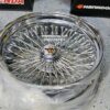 New Set (4) 20" GENUINE DAYTON TRIPLE CROSS LACE 100 SPOKE CHROME KNOCKOFF WIRE WHEELS SET FOUR (4) WITH 245-35-20 Whitewall Tires & HARDWARE - Image 3