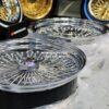 New Set (4) 20" GENUINE DAYTON TRIPLE CROSS LACE 100 SPOKE CHROME KNOCKOFF WIRE WHEELS SET FOUR (4) WITH 245-35-20 Whitewall Tires & HARDWARE - Image 9