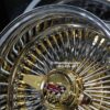 New Genuine Dayton Stamped 14x7" Deep Dish 100 Spoke 24kt Gold & Chrome Lowrider Knockoff Wire Wheels Set of four (4) with Hardware - Image 3