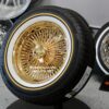 New Set (4) 15" All 24kt GOLD 100 Spoke Standard Dish True knockoff Wire Wheels & Vogue Whitewall Yellow Stripe 215-70-15 Tires Classic Style Complete Set of four (4) with Hardware - Image 9