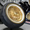 New Set (4) 15" All 24kt GOLD 100 Spoke Standard Dish True knockoff Wire Wheels & Vogue Whitewall Yellow Stripe 215-70-15 Tires Classic Style Complete Set of four (4) with Hardware - Image 4