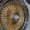 New Single (1) 14 x 7" Standard Gold & Chrome Genuine Roadster 80 Spoke NEW OLD STOCK NOS Made 1998 Knockoff Wire Wheel - Image 9