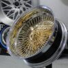 New Set (4) 20" Deep Dish 24kt GOLD & Chrome 100 Spoke True knockoff Wire Wheels Classic Style Complete Set of four (4) With Hardware - Image 2