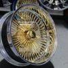 New Set (4) 20" Deep Dish 24kt GOLD & Chrome 100 Spoke True knockoff Wire Wheels Classic Style Complete Set of four (4) With Hardware - Image 7