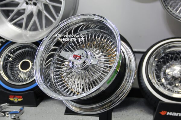 New Set (4) Genuine Dayton Stamped 13x7" Deep Dish 100 Spoke Radial Lace Stainless & Chrome Lowrider Knockoff Wire Wheels Set of four (4) with Hardware