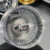 New Set (4) Genuine Dayton Stamped 13x7" Deep Dish 100 Spoke Radial Lace Stainless & Chrome Lowrider Knockoff Wire Wheels Set of four (4) with Hardware - Image 7