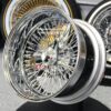 New Cross Lace 17x9" All Chrome Reverse " DEEP DISH" 72 Spoke True Knockoff Wire Wheel Set (4) Complete with Hardware - Image 2