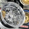 New Cross Lace 17x9" All Chrome Reverse " DEEP DISH" 72 Spoke True Knockoff Wire Wheel Set (4) Complete with Hardware - Image 9