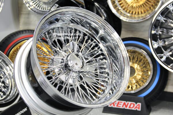 New Cross Lace 17x9" All Chrome Reverse " DEEP DISH" 72 Spoke True Knockoff Wire Wheel Set (4) Complete with Hardware